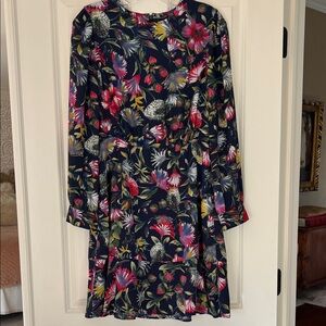 J. Crew Navy Floral Long Sleeve Dress
